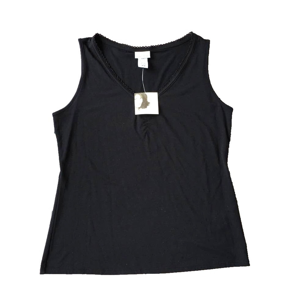 New Beaded V Neck Top Women M 8 10 Black Sleeveless Tank Shell Office Neutral